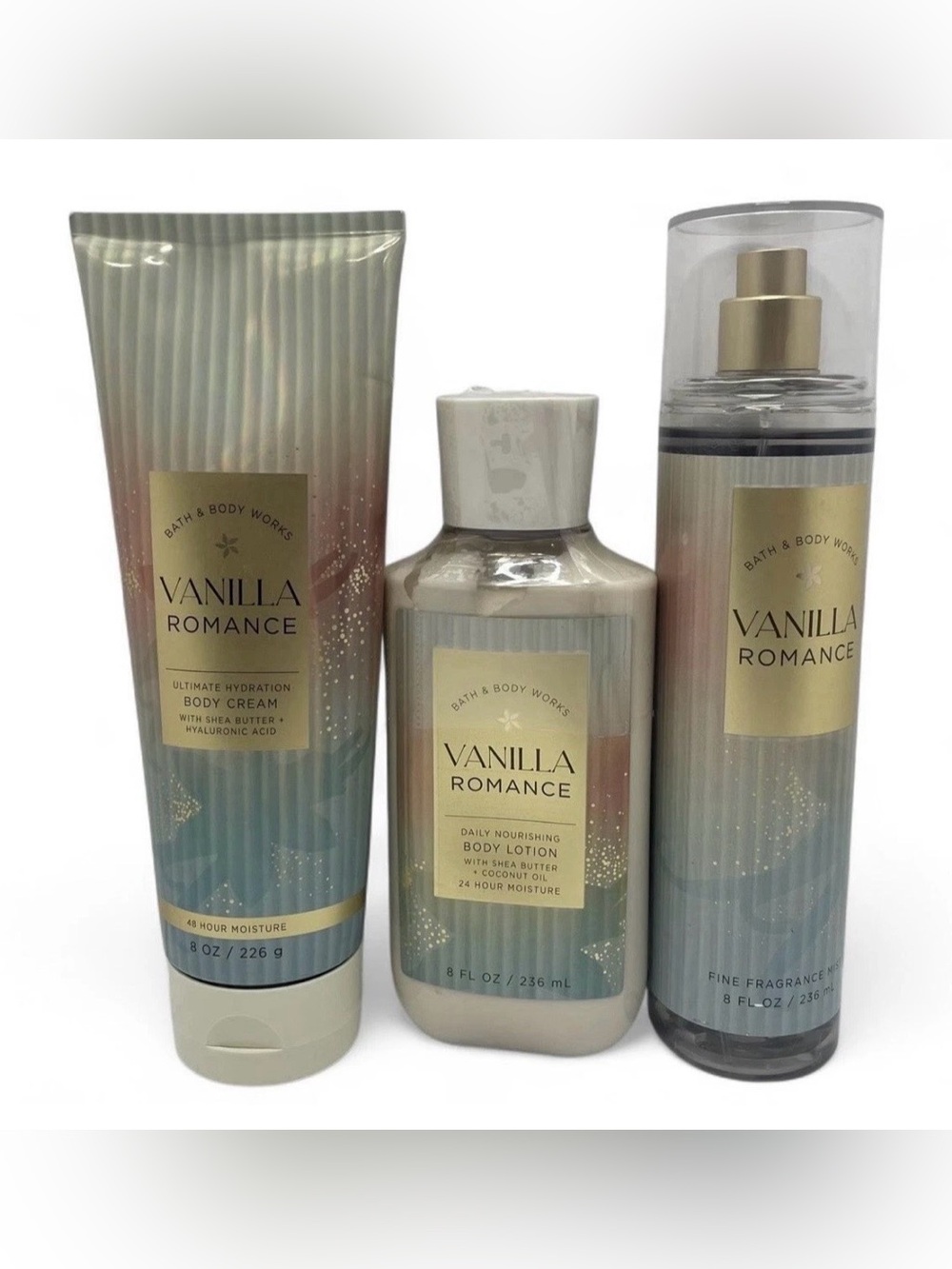 Bath & Body Works Vanilla Romance 3 Piece Bundle Lotion, Cream & Fragrance Mist